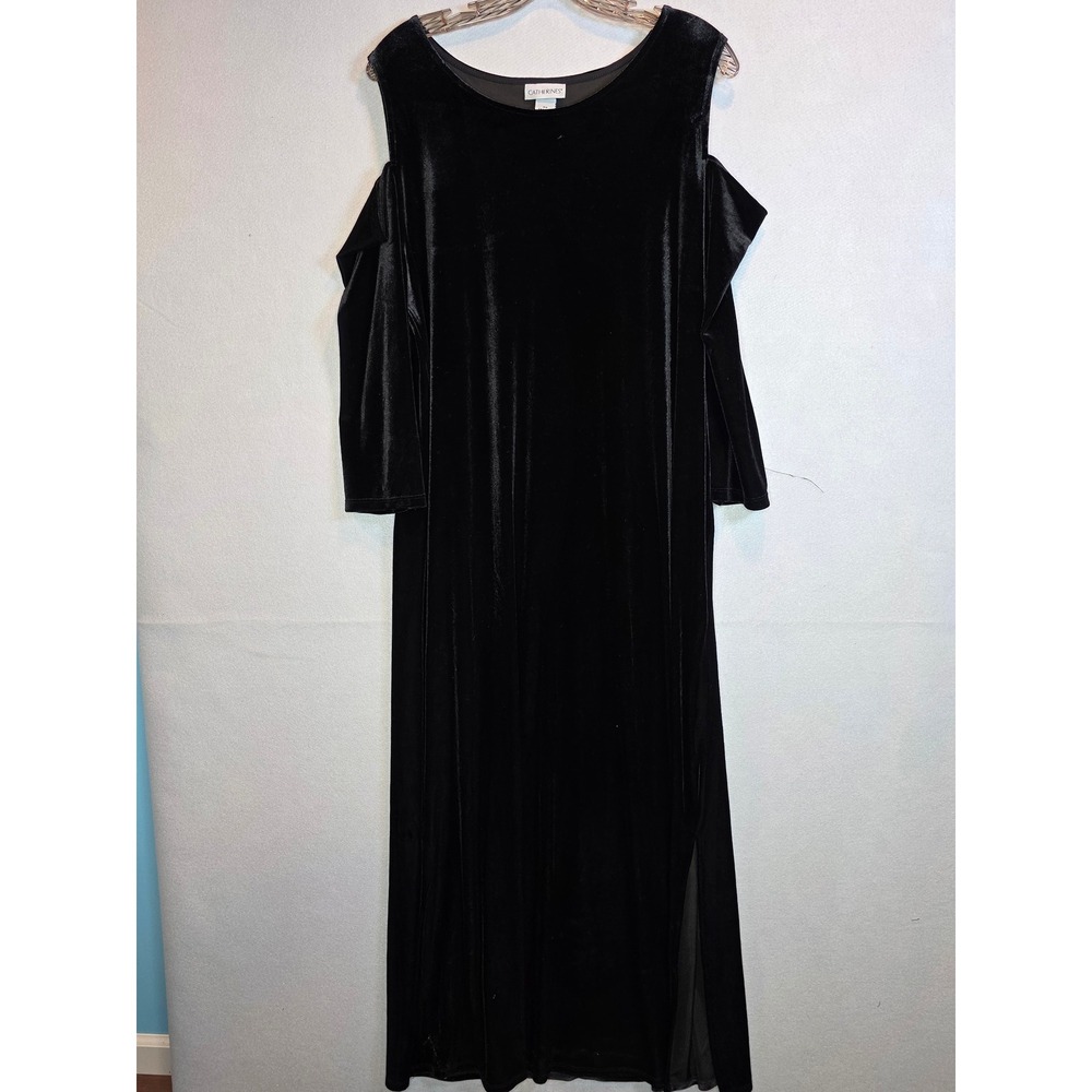 Catherines Black Velvet Cold Shoulder Maxi Dress Plus Size 0X 14W 16W Evening Gw